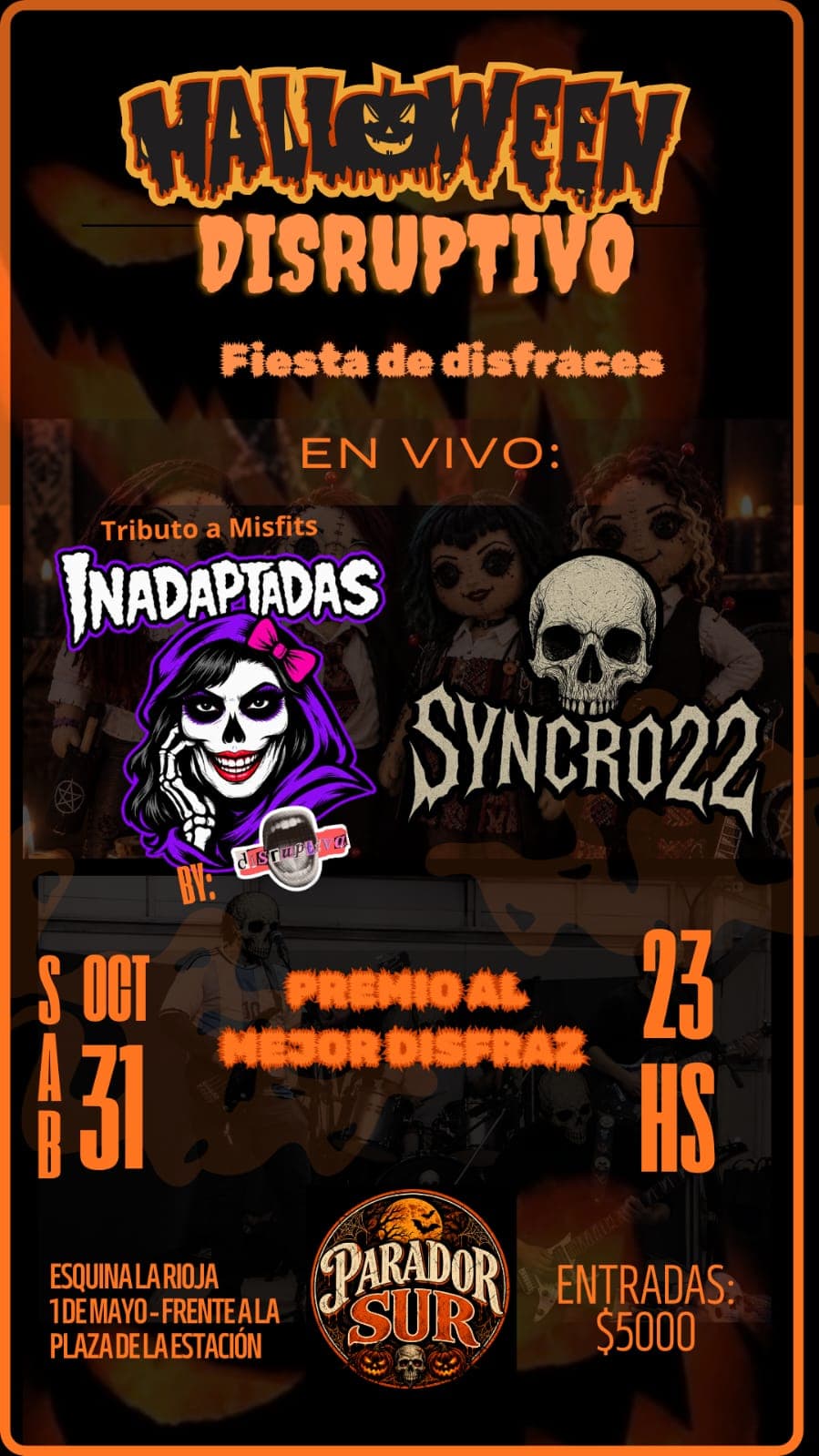 Flyer de Halloween Disruptivo — Sábado 31 de octubre de 2026