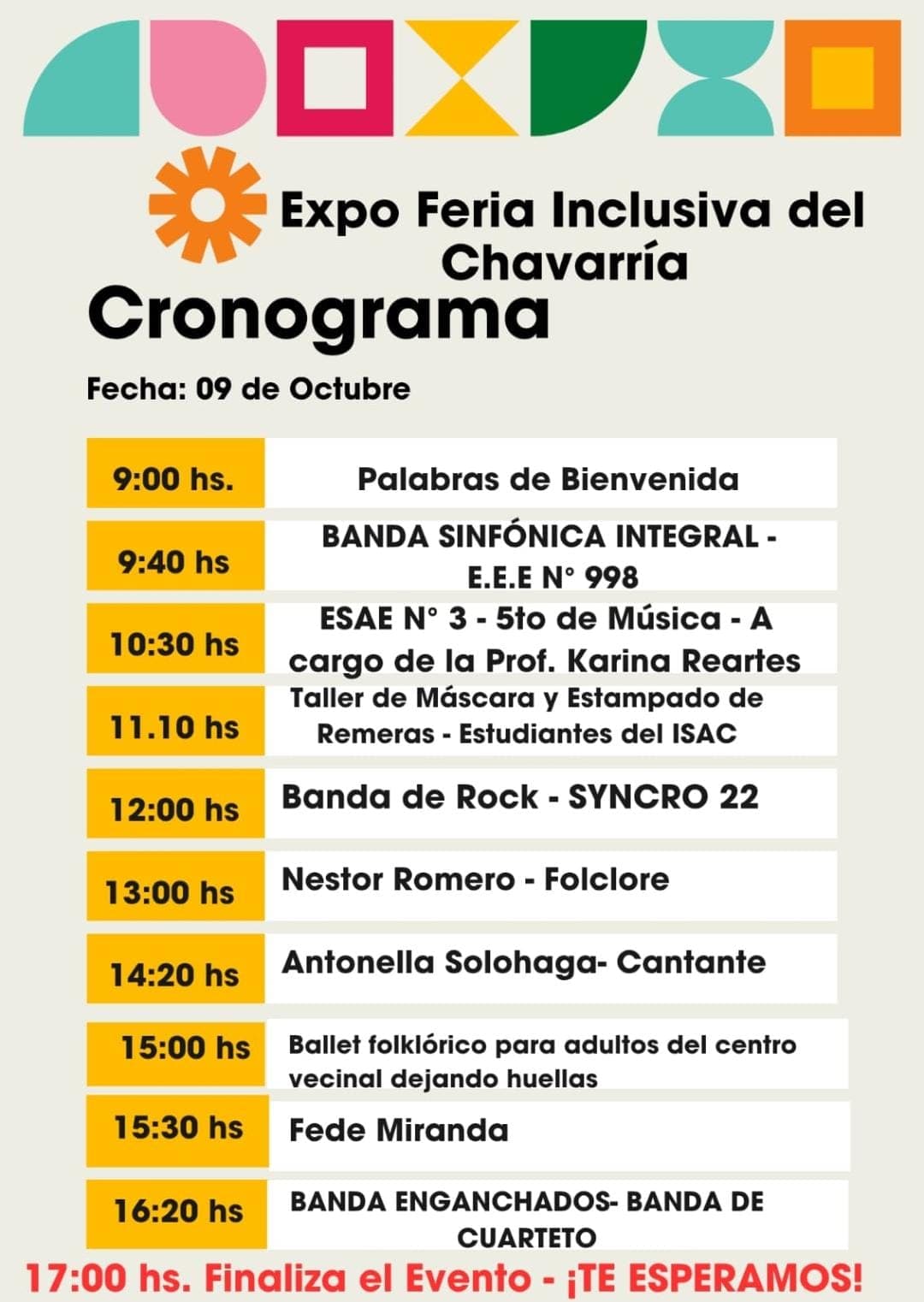 Flyer de Expo Feria Inclusiva del Chavarría — 9 de octubre