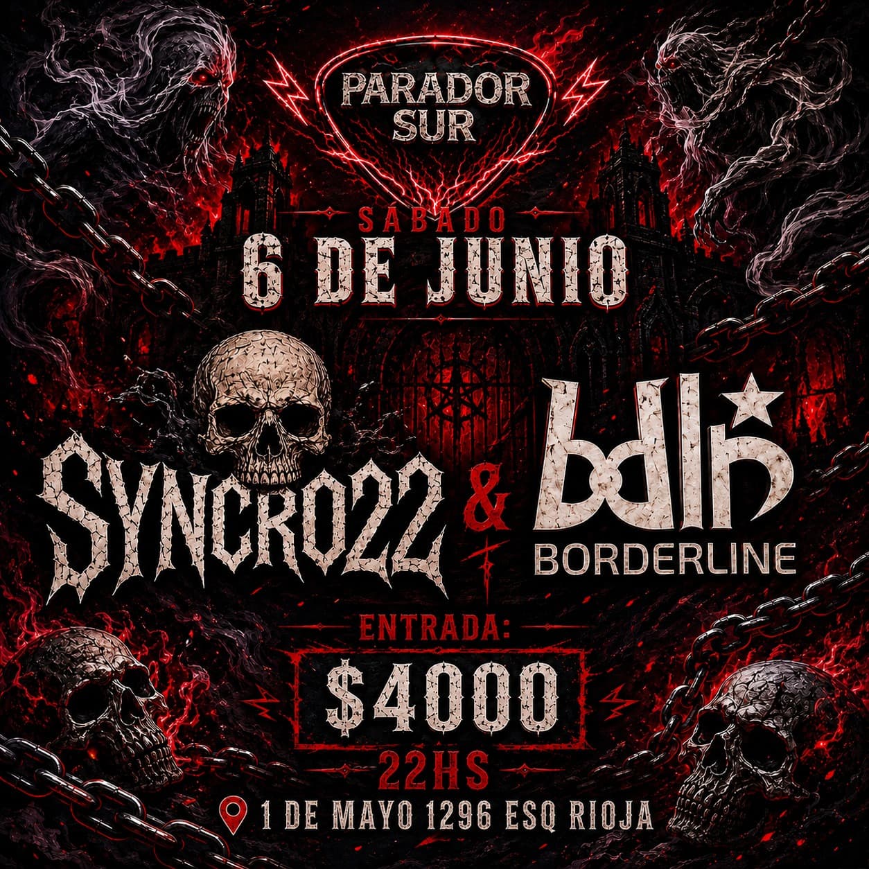 Flyer de Parador Sur + BDLR / Borderline — 6 de junio